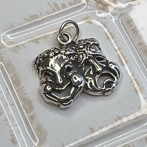Vintage Comedy & Tragedy Theater Masks Pendant 925 Sterling Silver NOS